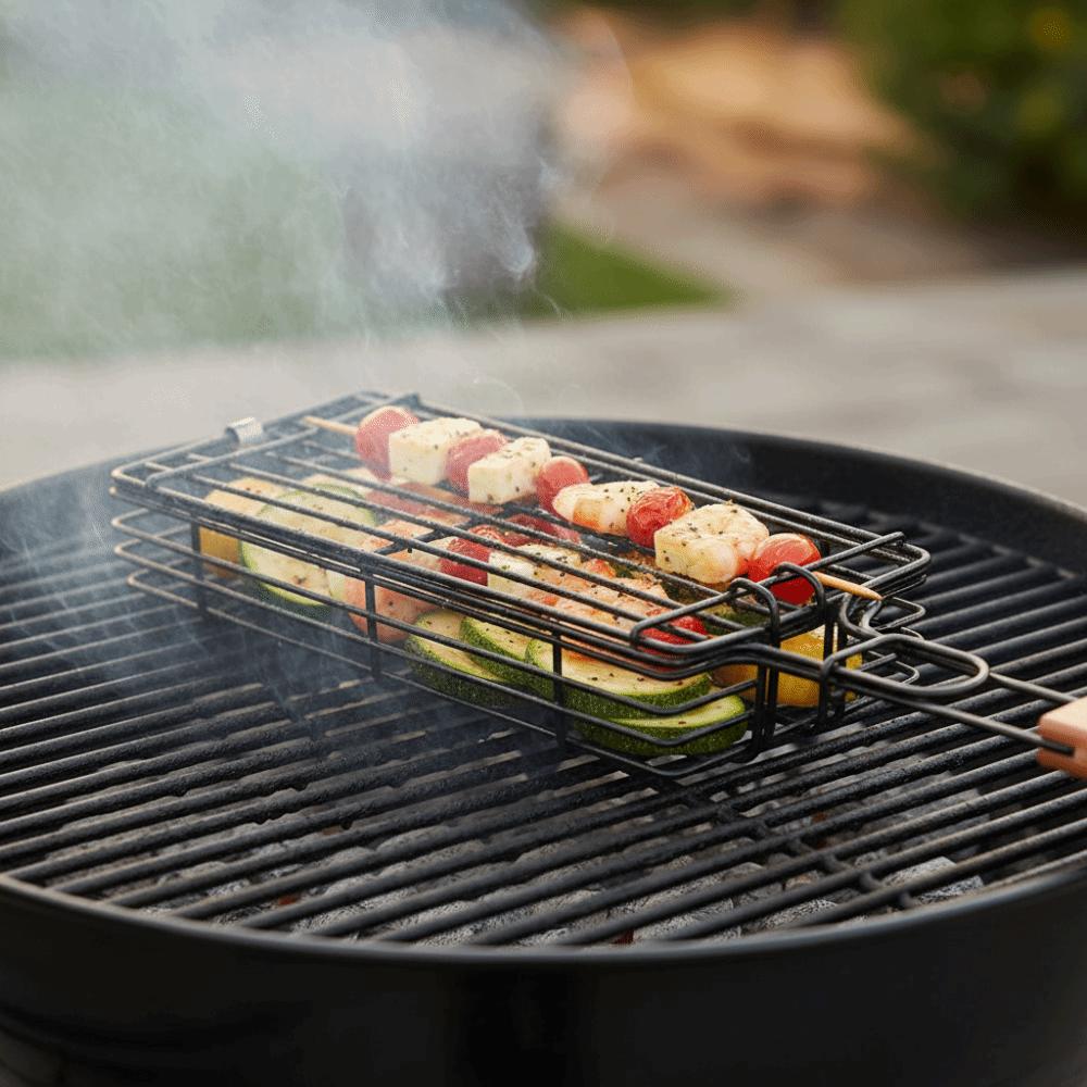 Nonstick Barbecue Clip Wooden Handle BBQ Grilling Basket Vegetable Barbecue Clip Vegetable Rack