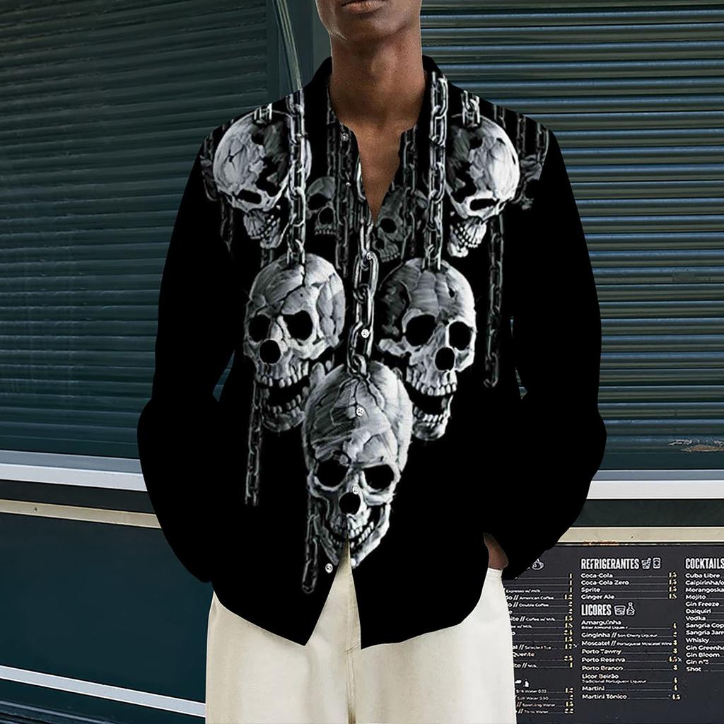 Мужские рубашки с длинным рукавом с принтом, повседневные свободные рубашки с длинным рукавом с принтом