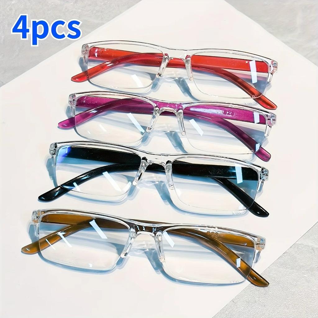 4Pairs Fashionable Hd Clear Pc Lenses Reading Glasses Classic Ultra-Light Magnifying Eyeglasses Durable And Shockproof