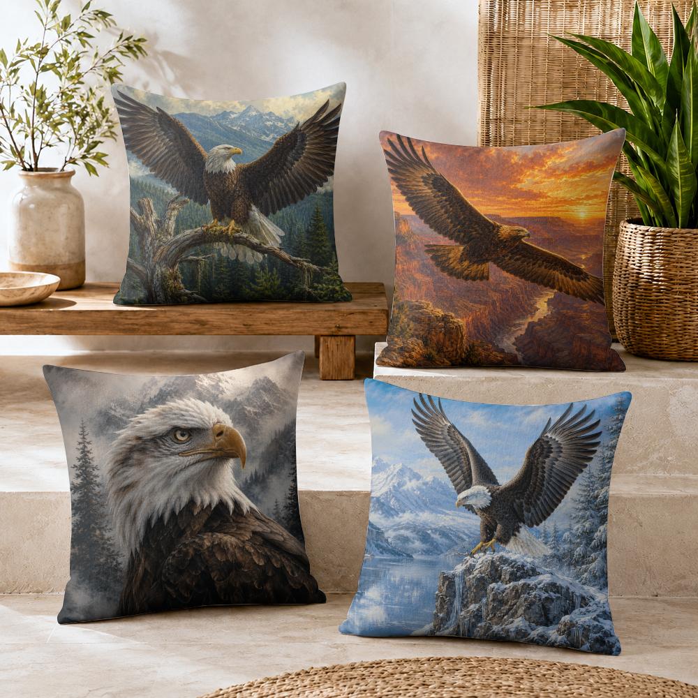 AMERICAN BALD EAGLE Wildlife Cushion Cover Durable Hypoallergenic Organic Linen Pillow Cover Short Size Washable SkinFriendly
