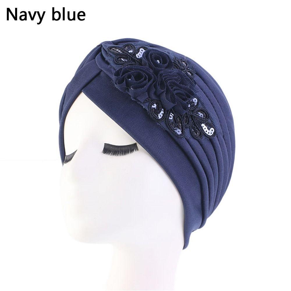 Sequin Flower Headwear Bandana Sleep Cap Muslim Turban Hat Indian Inner Hijabs Head Wrap