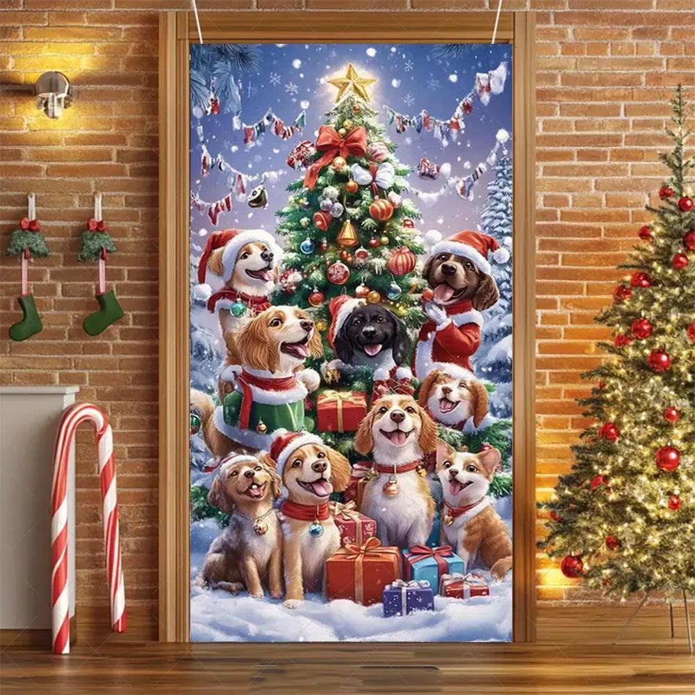Cartoon Pet New Year Christmas Party Decorations Cat Dog Theme Door Covers Background Supplies Xmas Tree Photography Backdrop
