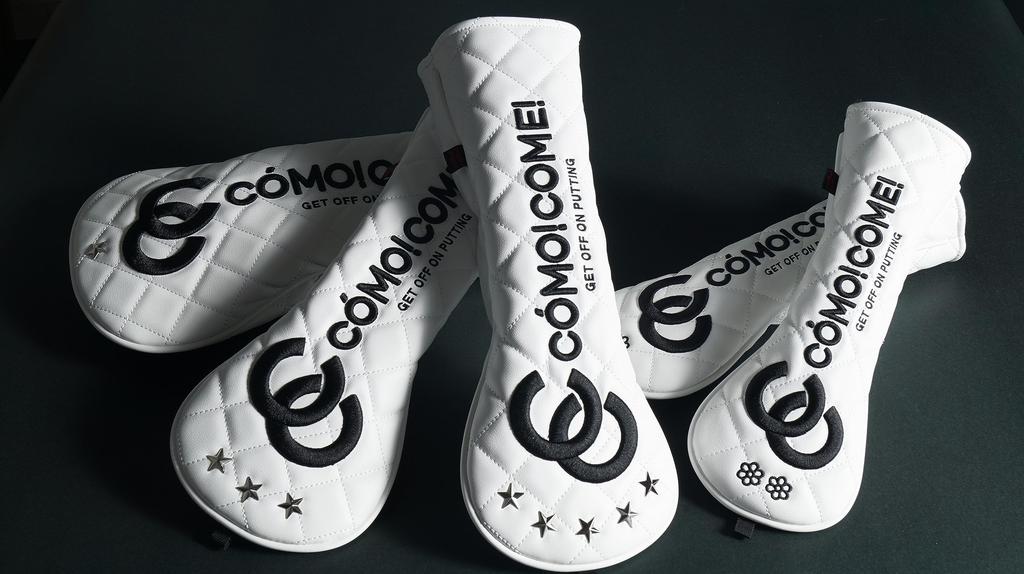 ComoCome Set of Headcovers Smiley 2 Fairway and 2 Utilities 5-Piece (Crown Face) - Driver, Woods, (Quilted White)