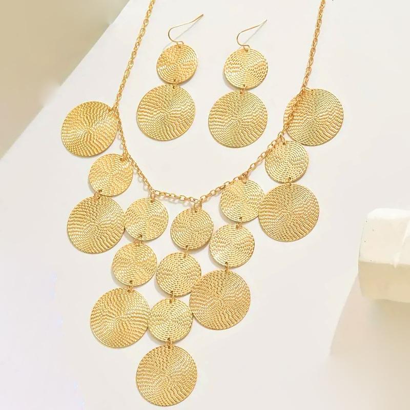 Fashion Hammered Disc Earrings and Necklace Set For Ladies