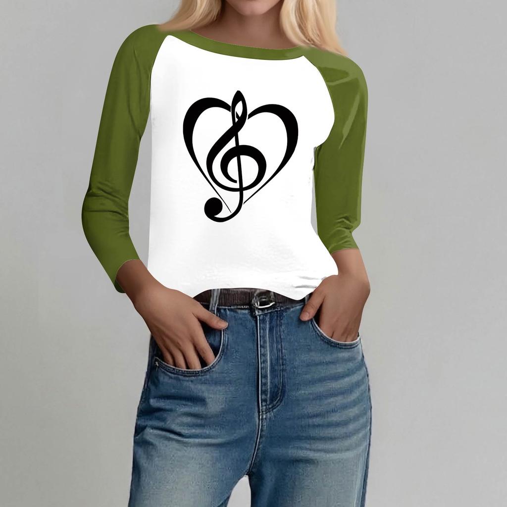 Женская модная повседневная футболка с круглым вырезом, рукавами семь, на пуговицах с принтом