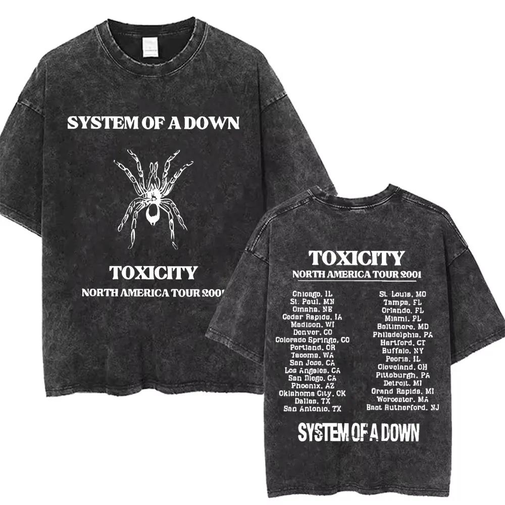 System of A Down Toxicity Album Graphic Washed Tshirt Men Women Rock Oversized T Shirts Male Vintage Alternative Metal Tshirts