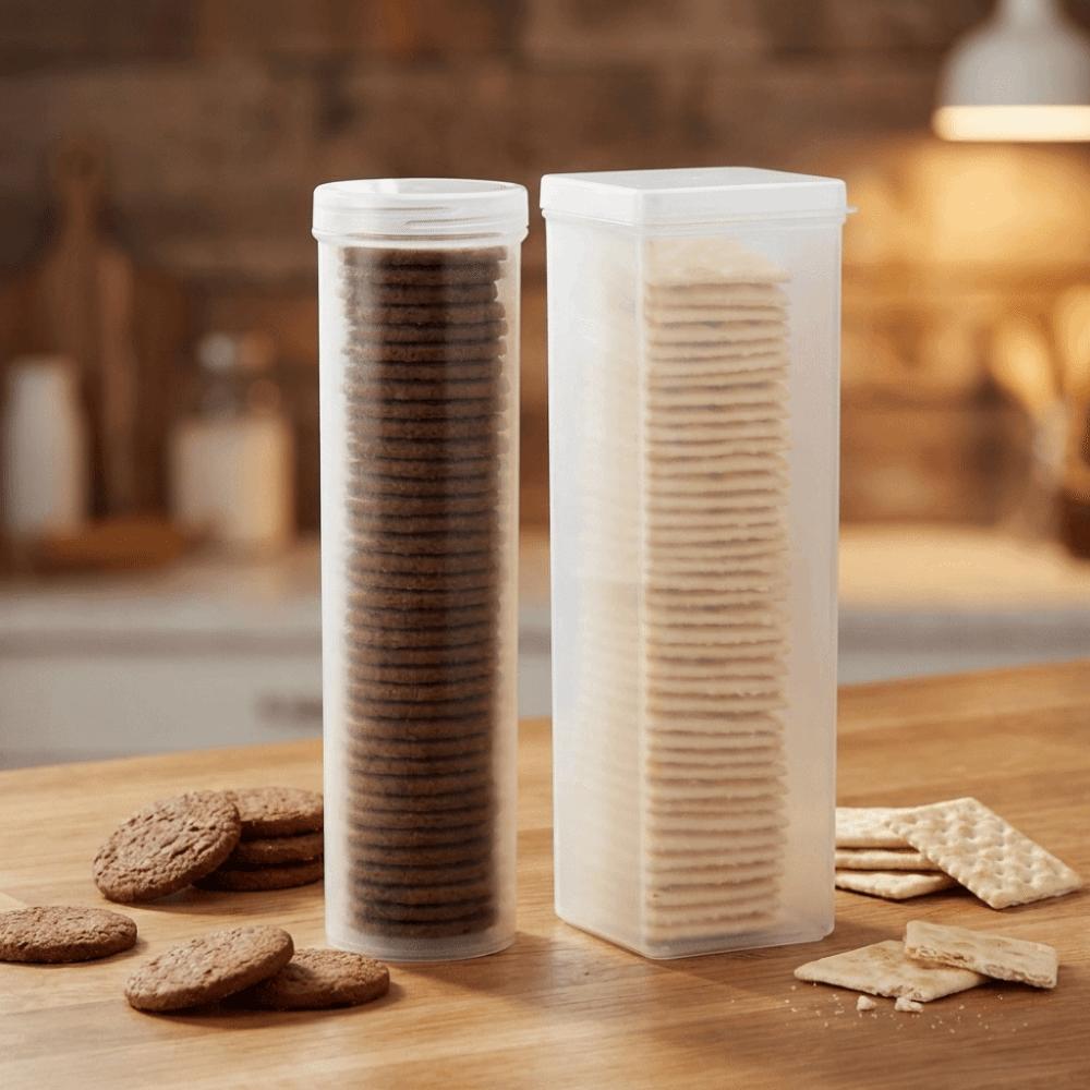 2PCS Plastic Cookie Storage Box Transparent Airtight Food Storage Containers Round/Rectangular with Lid Pantry Organizer Snacks