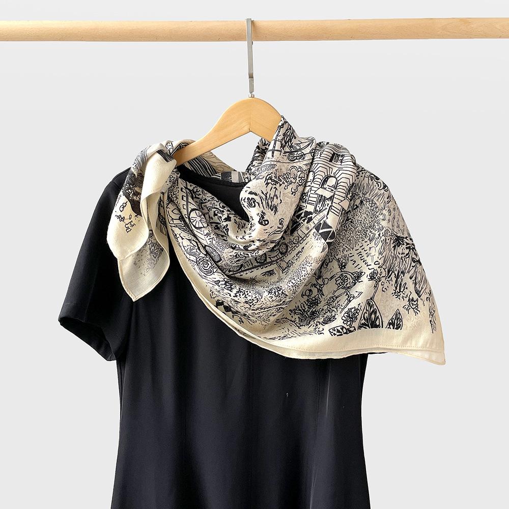 Fashionable women’s herringbone silk scarf, 90cm square shawl, printed, versatile headscarf