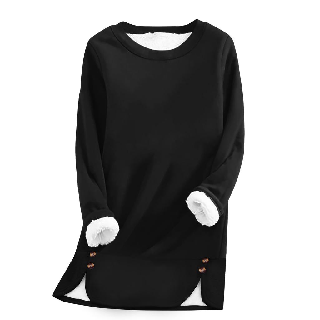 Women's Fashion Solid Color Round Neck Long Sleeve Plush Versatile Warm Bottom Shirt Top