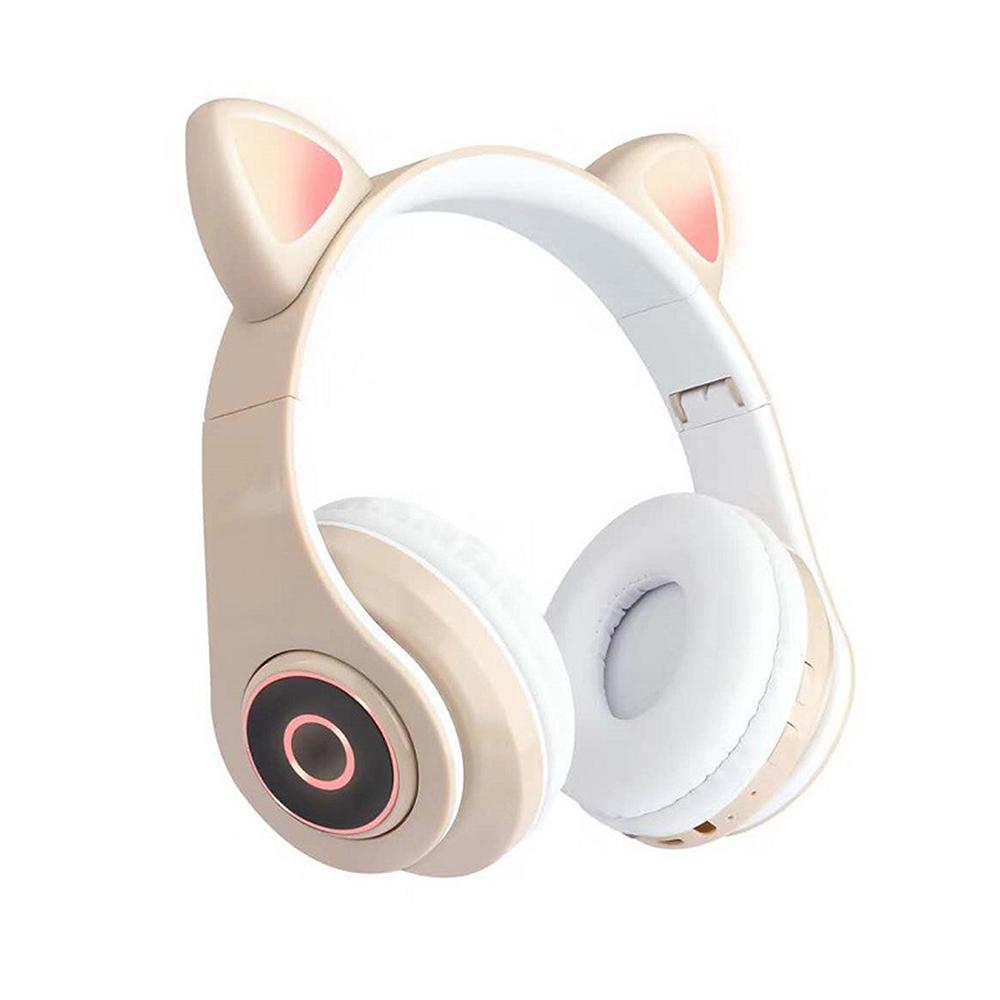 B39 Cute Cat Ear Headset Wireless BT5.0 Foldable Gaming Headphone with Flash RGB Lights Earphone TF