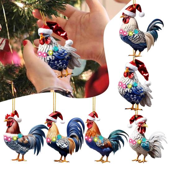 6 шт. Рождественское украшение в виде петуха 2D акриловая рождественская шапка подвеска в виде курицы сезонное