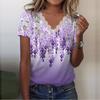 Women Casual Loose Shirts V Neck Short Sleeve Flower Print Lace Tops T-shirts Tee
