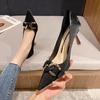 Single Shoes Princess Style Fashion High Heels Spring and Autumn New Versatile Pointed Metal Chain Buckle Slim Single Shoes