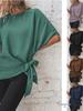 Летняя женская однотонная футболка с рукавами летучая мышь и узлом по низу, свободная