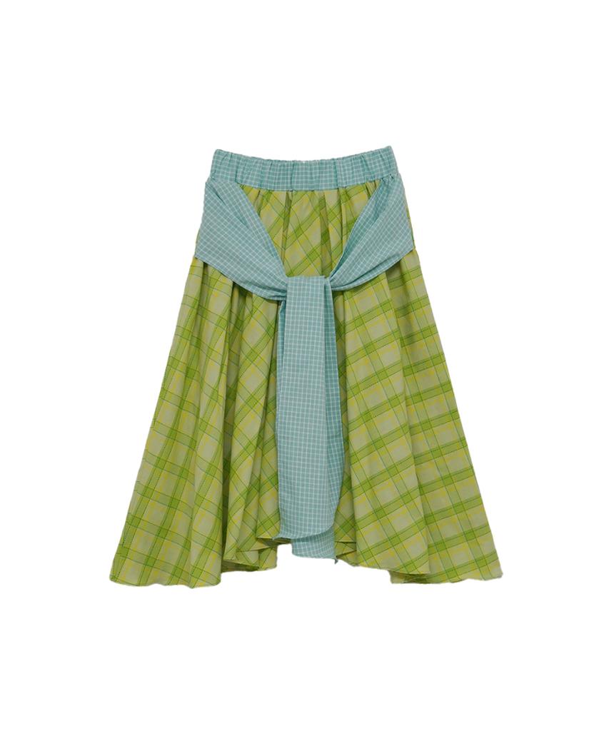 Cookies Check Tie Contrast Skirt (Yellow Wish Green)