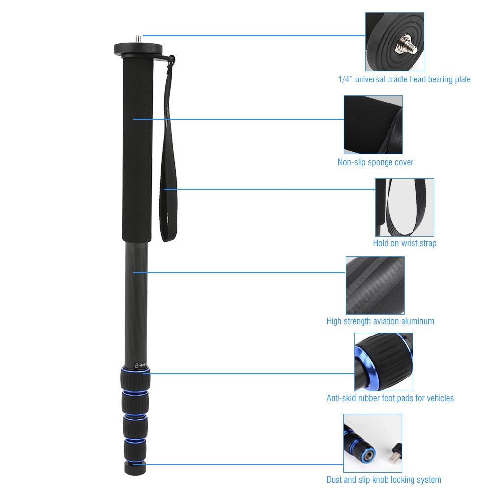 C-222 Carbon Fiber Portable Outdoor Telescopic Monopod Tripod Mountaineering Cane for DSLR Camera
