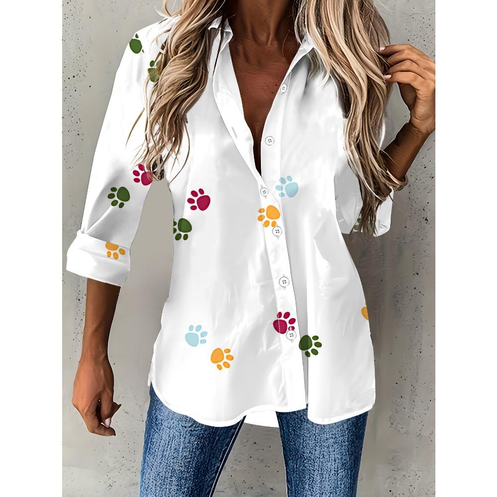 New women's long-sleeved shirts are versatile, digitally printed mature and elegant shirts