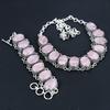 Natural Rose Quartz Gemstone Handmade 925 Sterling Silver Jewelry Rose Quartz Neclace Bracelet Set, Antique Jewelry Set, Bracelet For Anniversary Gift