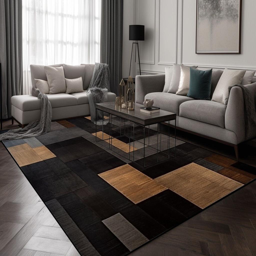 Black Brown Geometry Carpets for Living Room Modern Simple Plaid Room Decor Carpet Lounge Sofa Area Rug Soft Washable Floor Mat