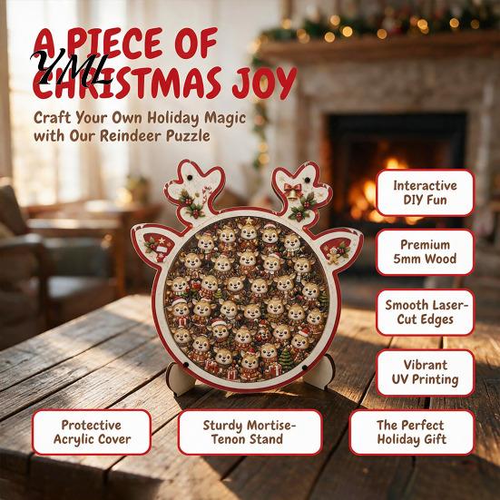 Christmas Jigsaw Puzzles Reindeer Puzzle Decoration, Santa Claus Cat Elk Theme Holiday Toy, Festive Wooden Set for Gift Pieces