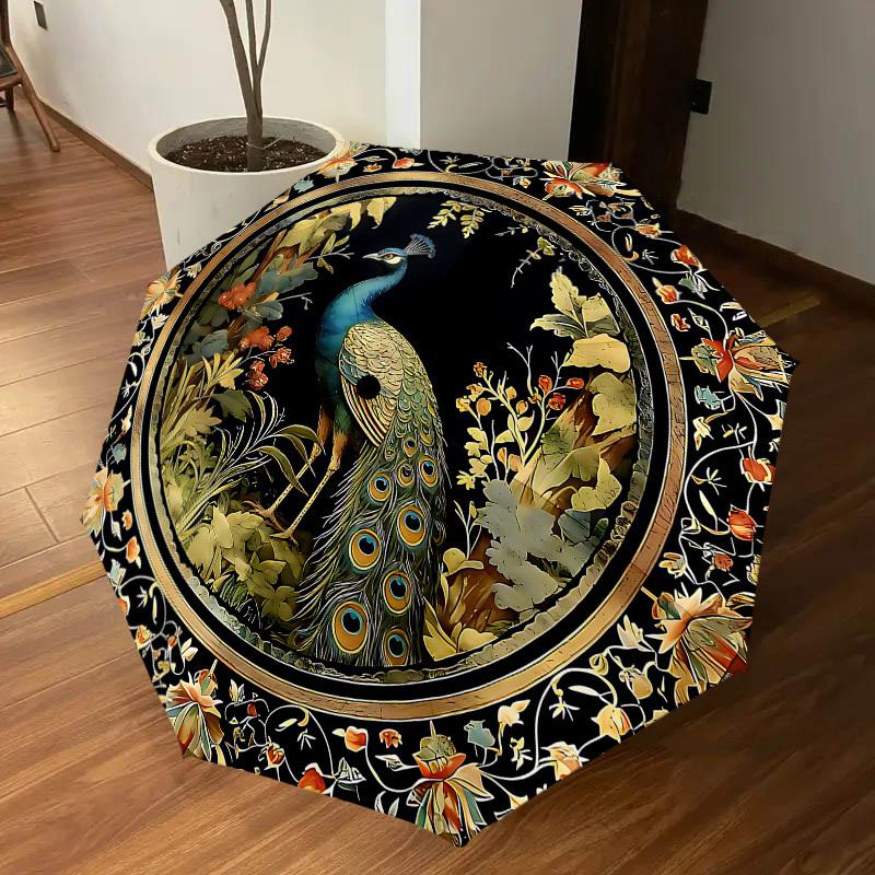 1PC Peacock Flowers Umbrella-8-Rib Reinforced, Automatic Open, Lightweight & Durable, Cute Fashion Accessory for Outdoor-P2658