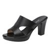 Fashion Women High Heels Summer Slippers Woman Open Toe Casual Block Heel Platform Genuine Leather Shoes 32-43 Women Sandals