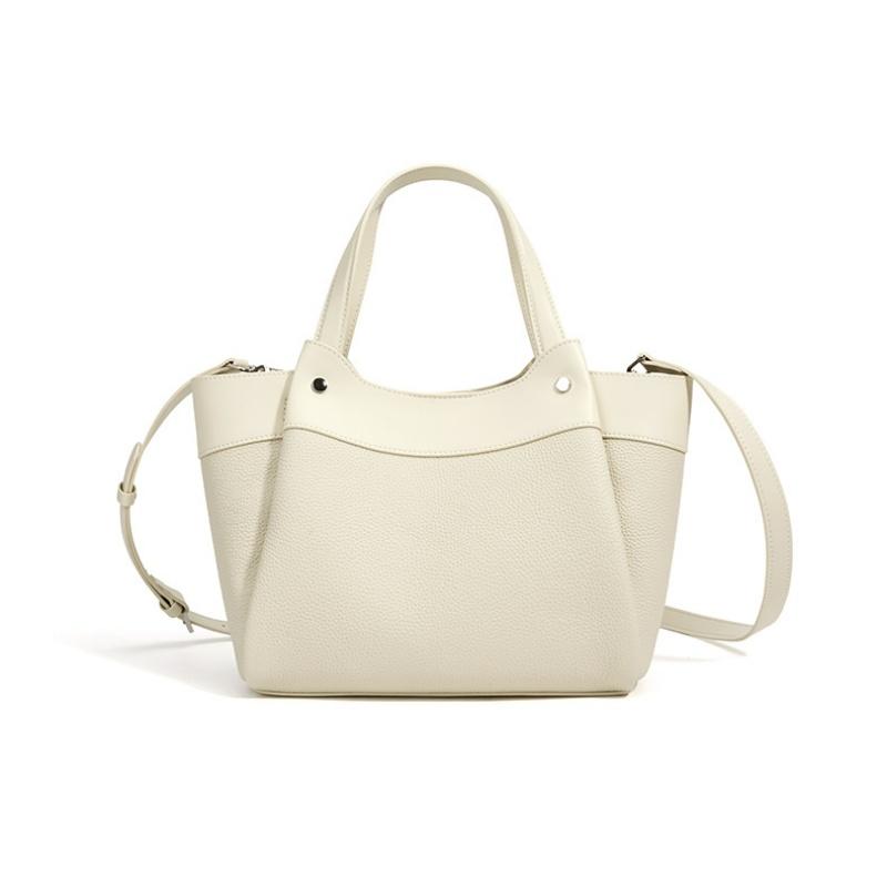 Soft Lichee Pattern Leather Handbags Ladies Versatile Retro Style Genuine Leather Tote Bag Large Capacity Shoulder Shopping Bags
