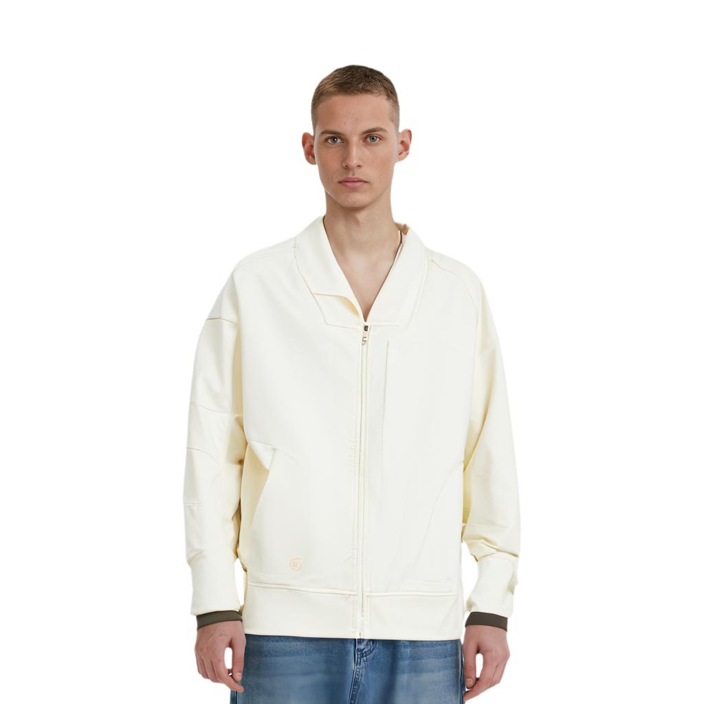 Мужская куртка Li Ning X Jackie Chan Collaboration Kung Fu Series, однотонная свободная бейсбольная куртка с воротником, цвет белый AFDT573-2