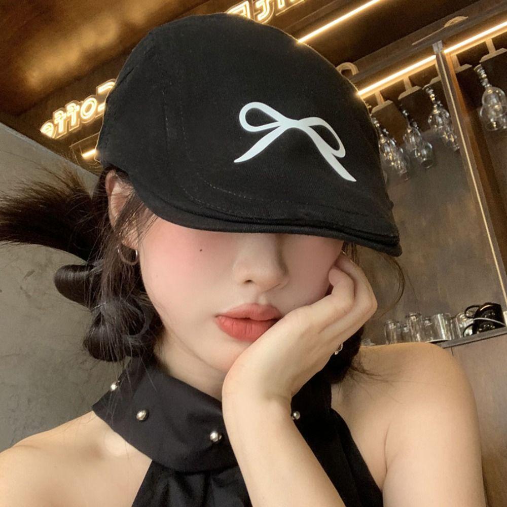 Bowknot Bow Berets Cap Y2K Women Artist Hat Vintage Newsboy Cap  Autumn