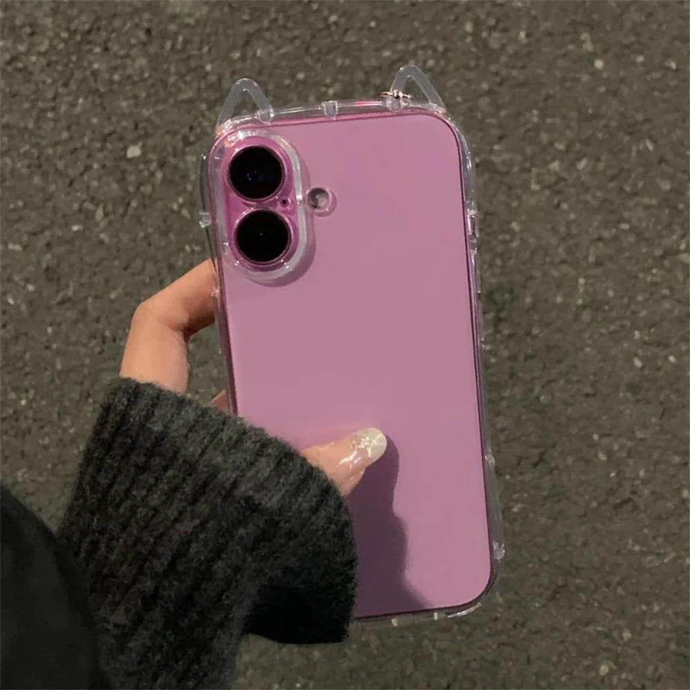 Роскошный 3D Чехол с милыми кошачьими ушками Прозрачный чехол для iPhone 14 15 16 Pro Max Plus 11 12 13 X Xr Xs 7 8 SE 2 Прозрачная противоударная мягкая накладка