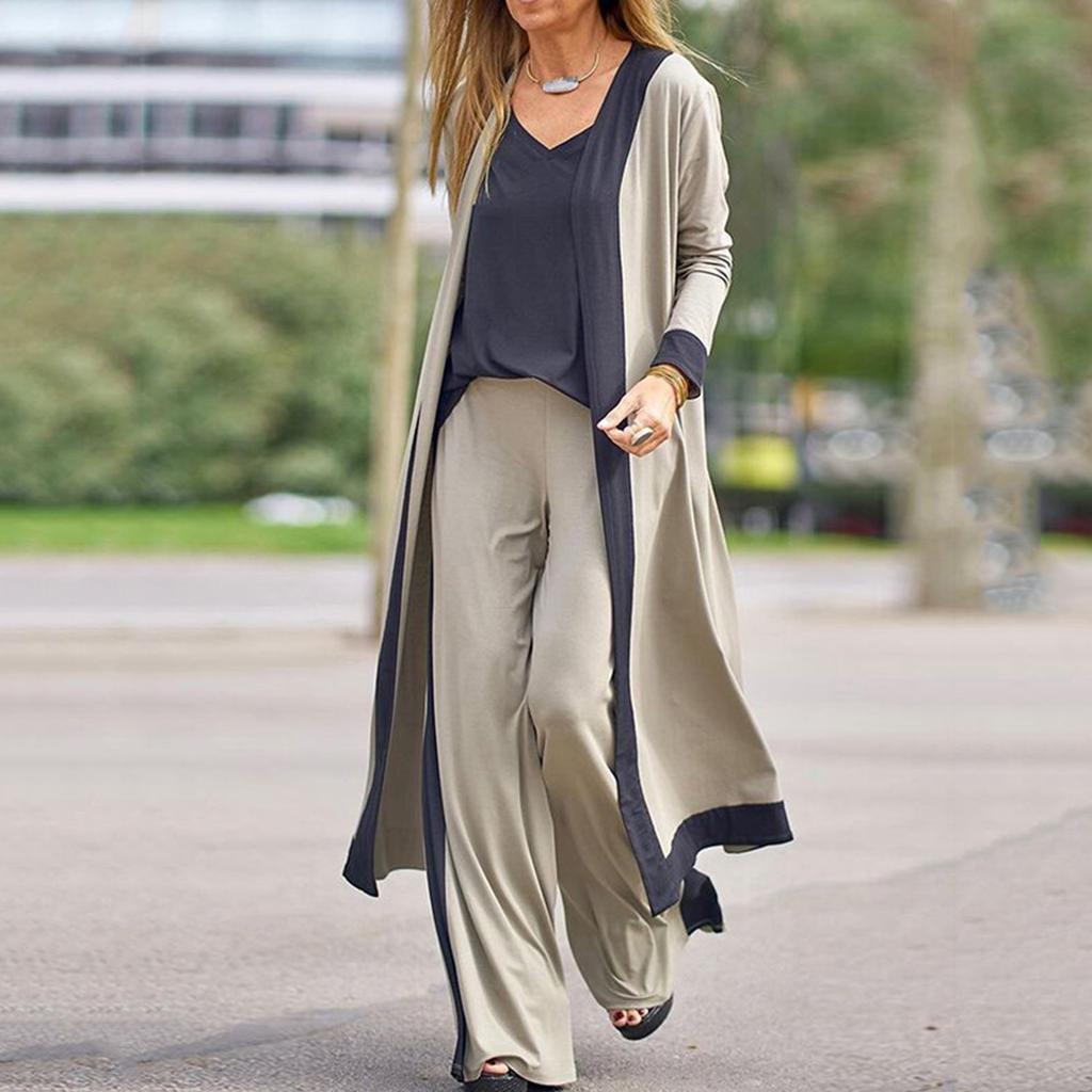 3 Pcs/Set Fall Outfit Set Stylish Spaghetti Strap Cardigan for Home Wear Lady Fall Outfit Autumn Vest Coat Pants Set