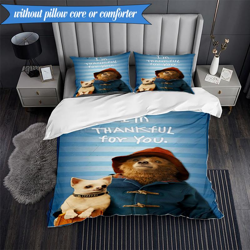 3PCS Red Hat Bear In The City Bedding Set,Including 1pc Duvet Cover And 2pcs Pillowcases Perfect for Bedroom, Dormitory, Fan Christmas gift