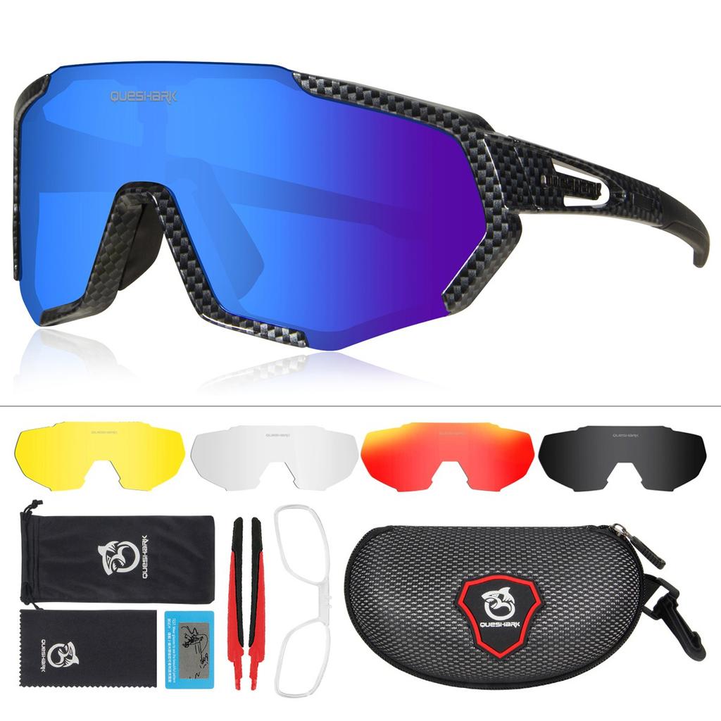 Queshark Поляризованные спортивные солнцезащитные очки с защитой от ультрафиолета, велосипедные очки с 5 сменными линзами, велосипедные очки