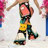Women Plus Size High Waist Printed Full Length Flared Leg Pants