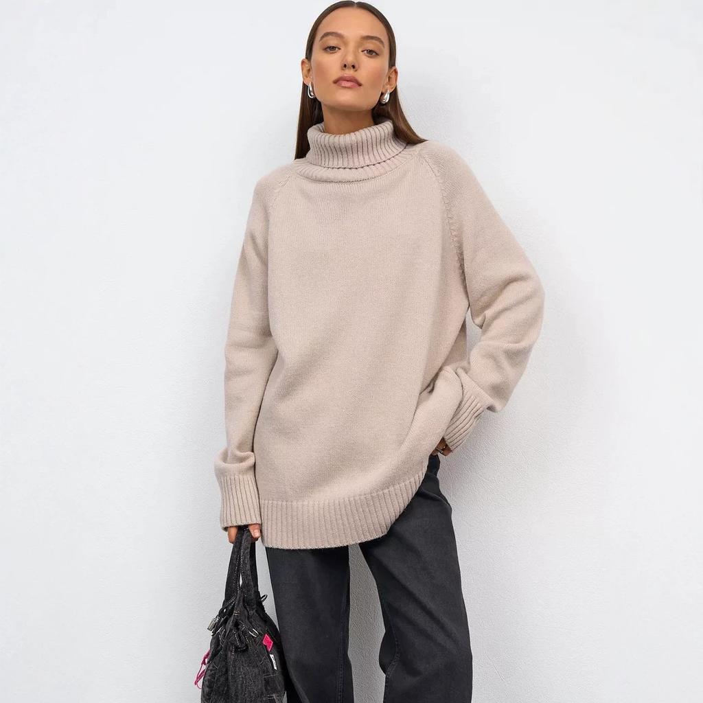 Autumn and winter new semi-turtleneck street simple loose knitted jumper ol commuter long-sleeved sweater women