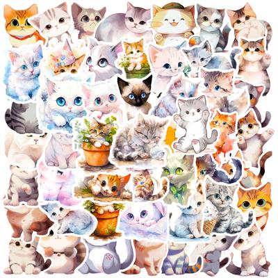 50 Наклейки с акварельными кошками, граффити, креативные, милые, чернильные кошки, наклейки для ручного учета