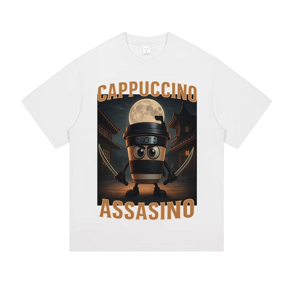 Italian Brainrot Cappuccino Assasino Funny Meme T Shirts Unisex Casual Humor Oversized Tshirt Men Women Vintage Cotton Tshirt