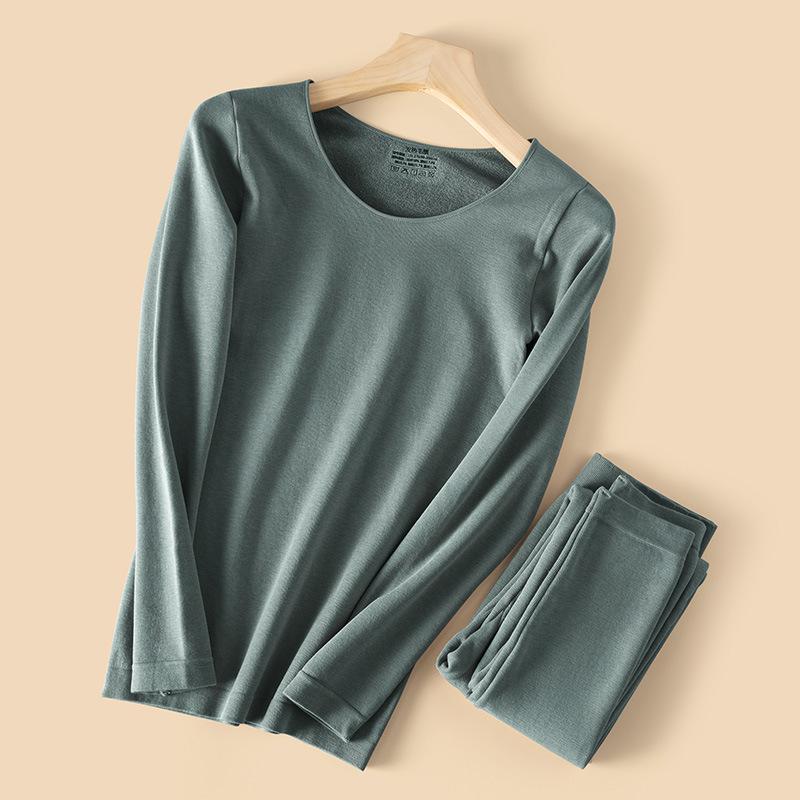 Комплект женского термобелья: Плотный бархат, бесшовный, с круглым вырезом для осени и зимы