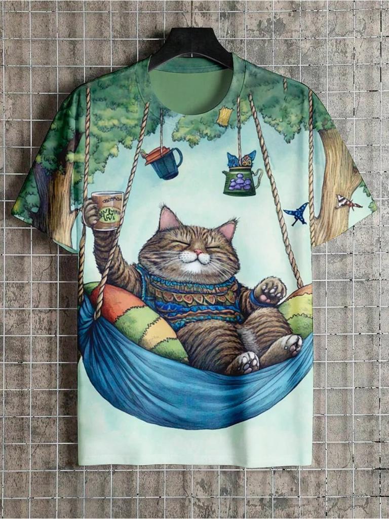 Мужская футболка с забавным принтом животных, футболки с короткими рукавами, топы с 3D-принтом, рубашки с круглым вырезом, летняя повседневная мужская одежда для вечеринок