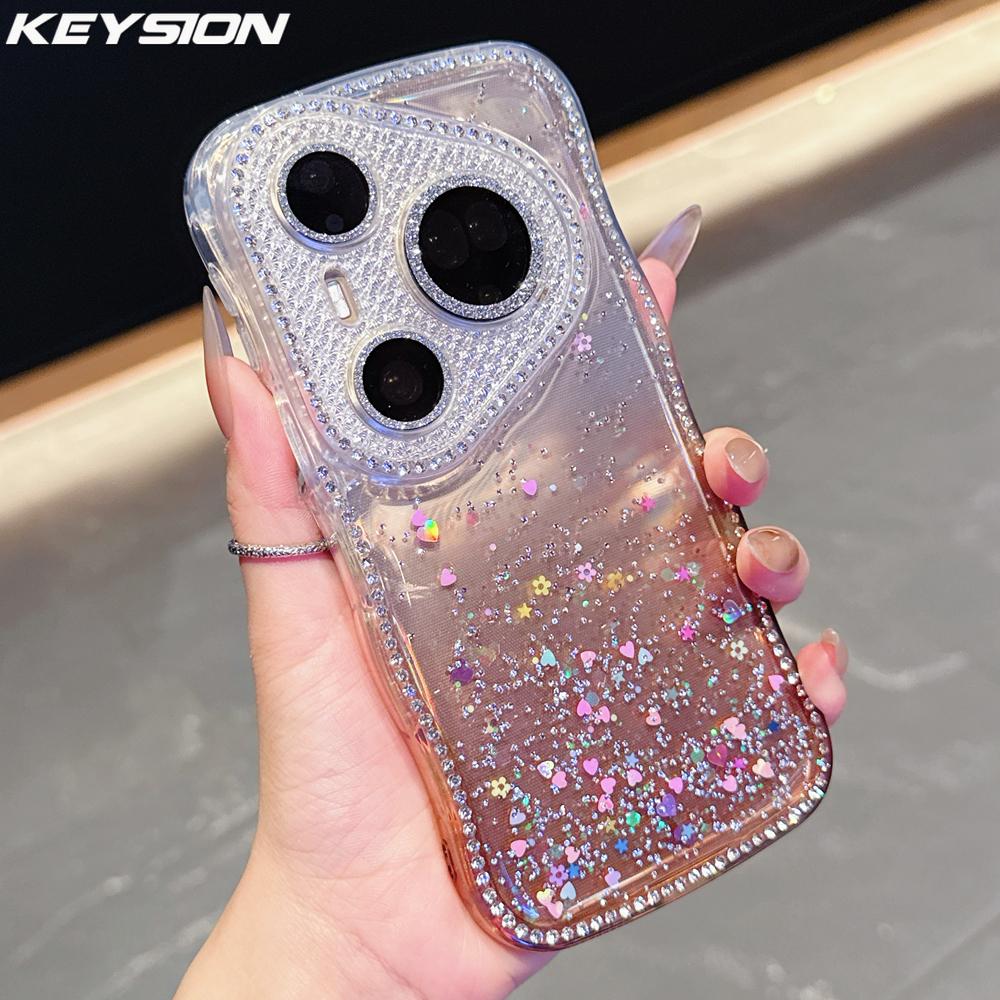 KEYSION Градиентный прозрачный чехол со стразами для Huawei Pura 70 80 Pro 70 Ultra, с защитой камеры, противоударная задняя крышка