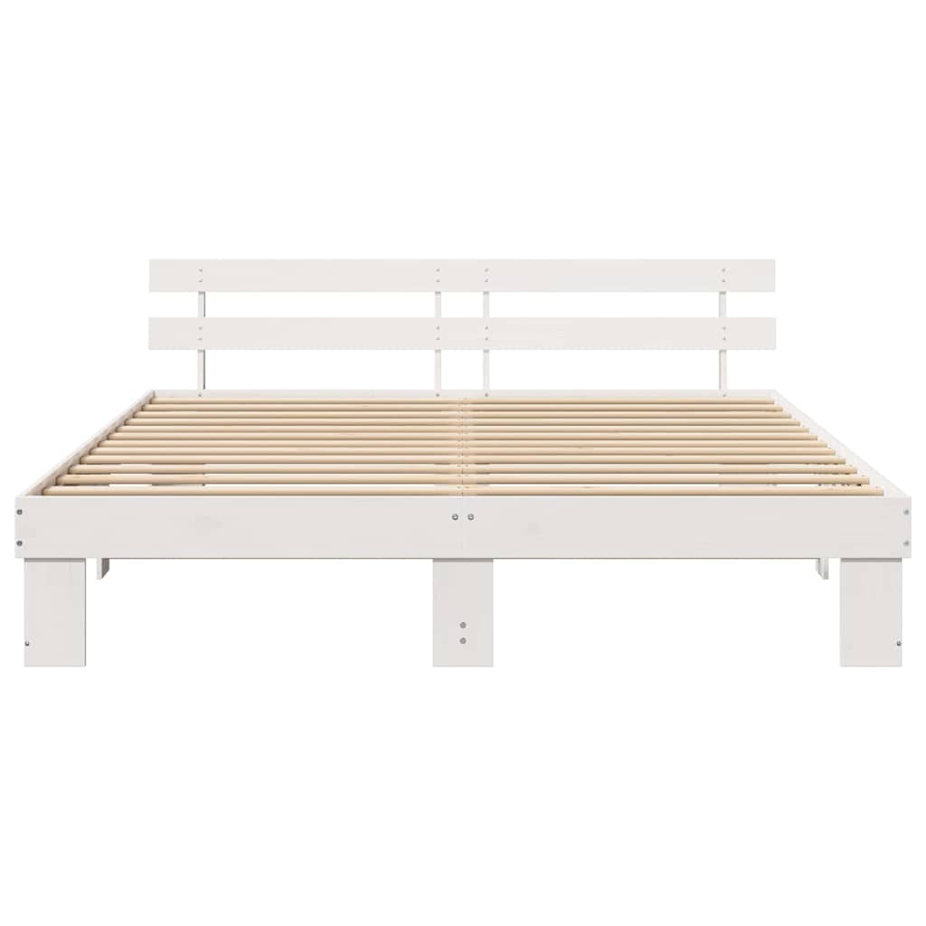 Bed Frame with Headboard White 180 x 200 cm Solid Pine Wood