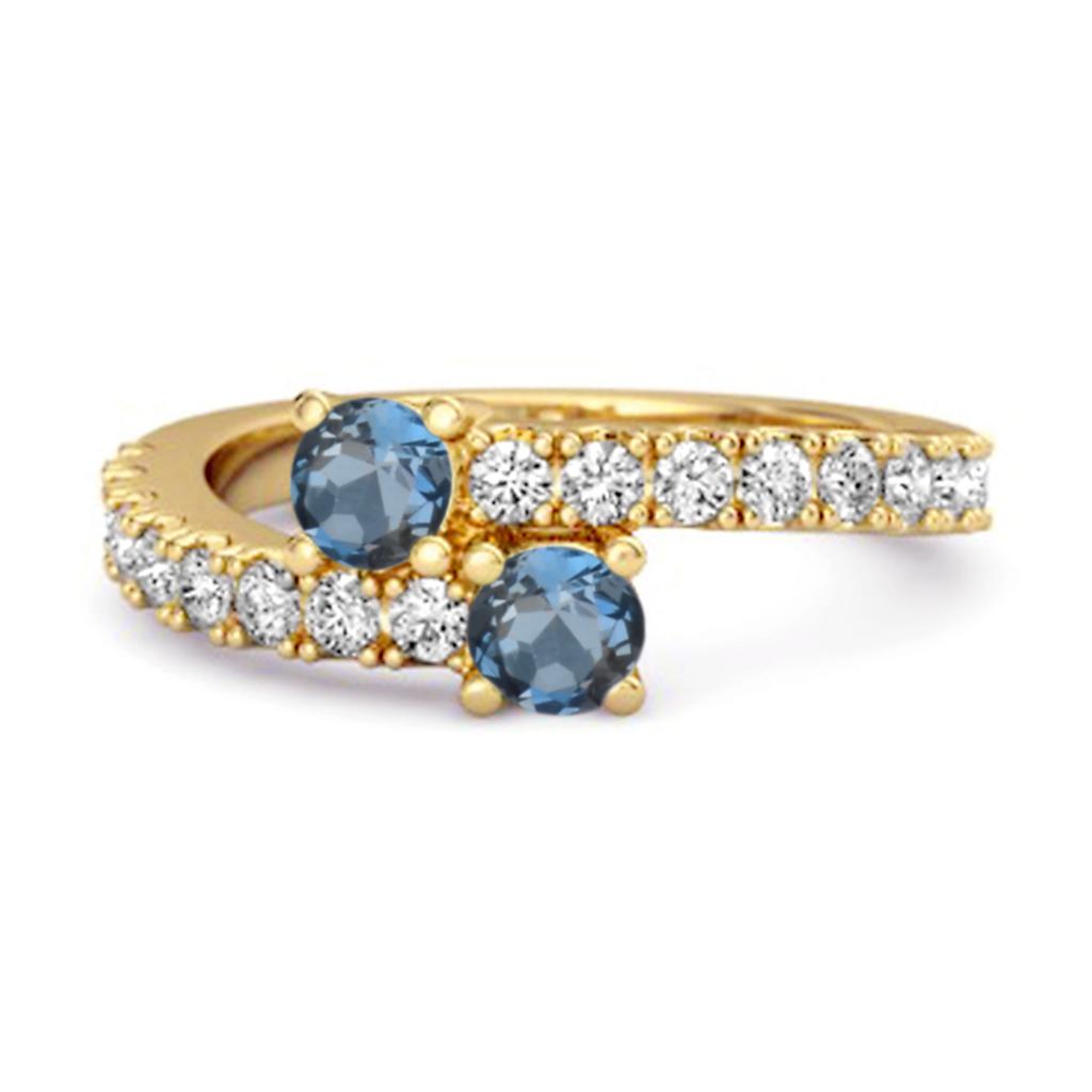 London Blue Topaz Twin Stone with Accents Bypass Ring - 925 Sterling Silver Gold Vermeil