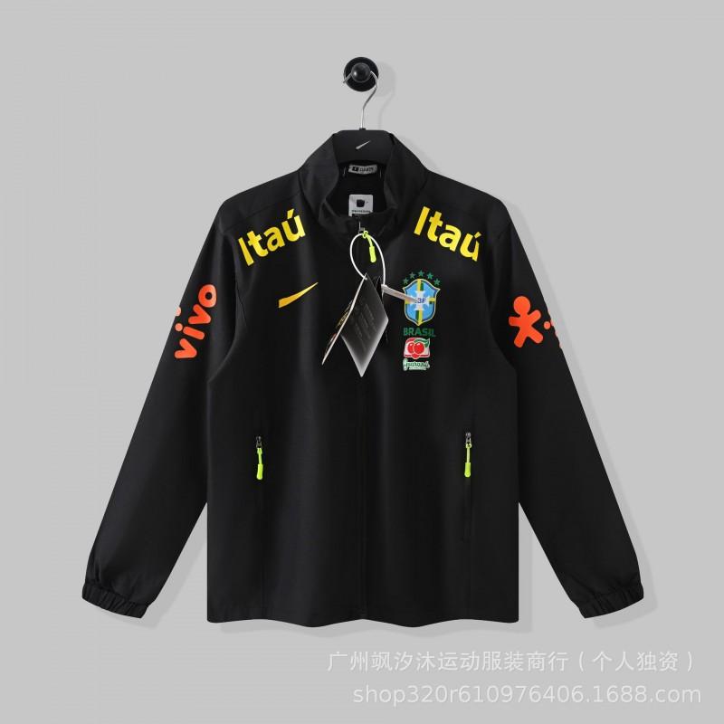 Men Women Waterproof Windproof Cycling Jacket Breathable Training Outerwear Football Soccer Fans Brazil Team Style
