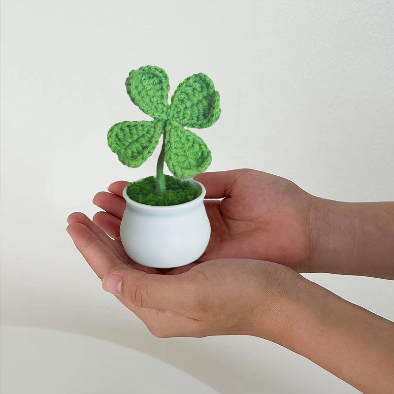 1 шт. вязаное растение в горшке в стиле Ins Garden Finished Clover Four Leaf ручная работа имитация цветка украшение стола украшение для дома