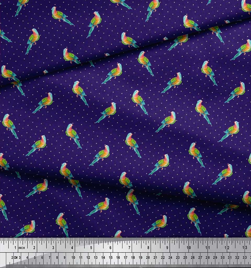 Soimoi Черная полиэстеровая креповая ткань с принтом в горошек и попугаев, ярд 42 дюйма