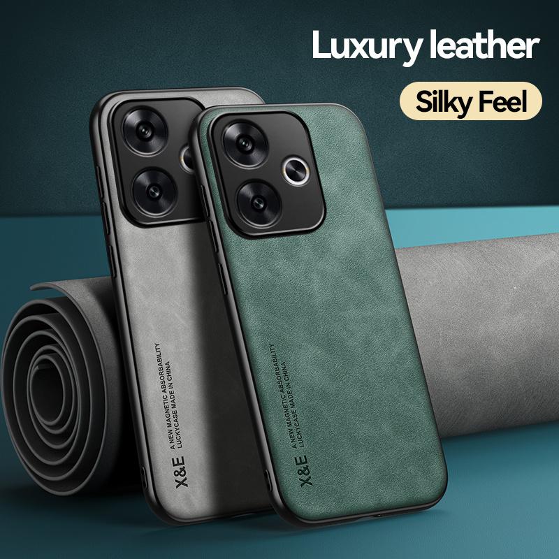 For Xiaomi Poco F6 5G Case Car Magnetic Holder Silicone Back Cover for Poco F6 F 6 6F PocoF6 5G 6.67" Leather Texture Cases