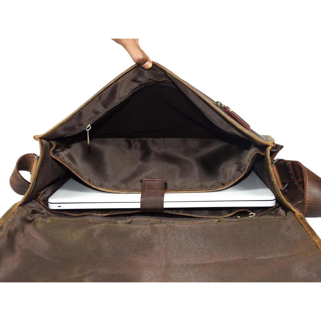 Leather 16 Inch Leather Vintage Rustic Crossbody Messenger Courier Satchel Bag Gift Men Women Briefcase Carry Laptop