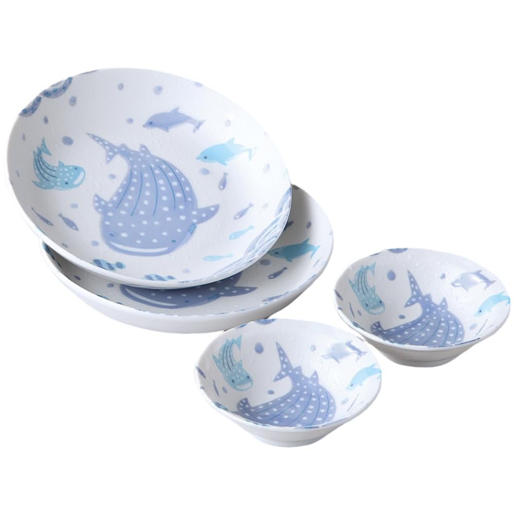 Мино Яки Фарфор Намима но Дзимбэй из Набора Диаметр х Сделано в Японии Тарелка Але-нет, Средняя, (Волна Волны) - 19,5 см 3,8 см Высота,