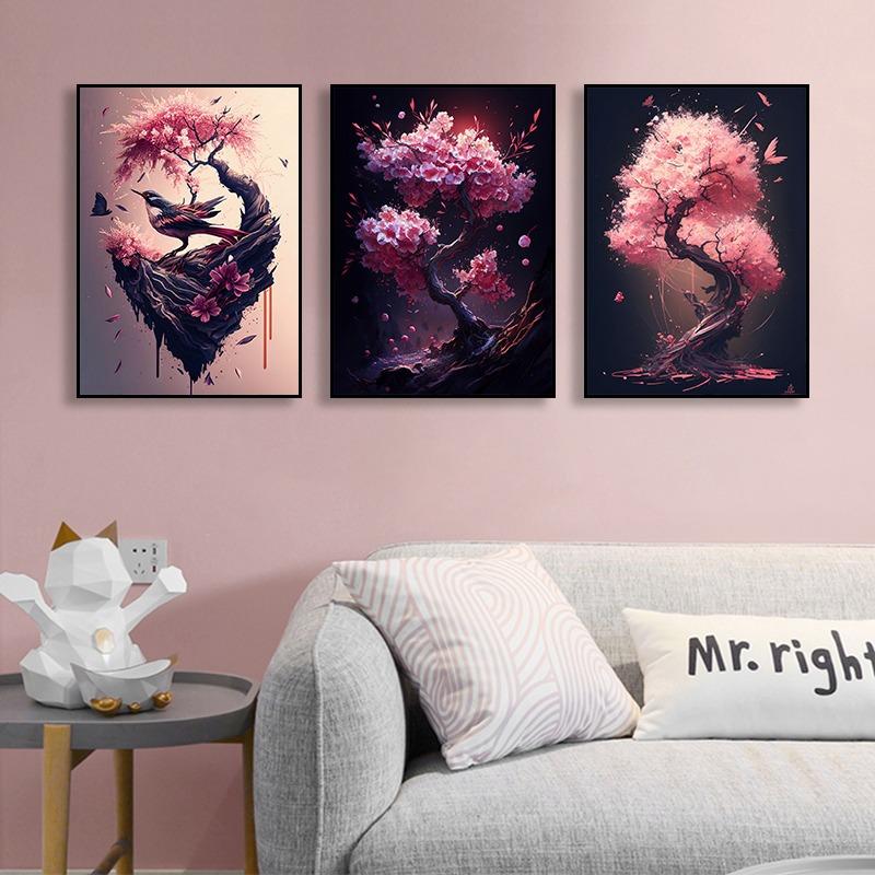 Японская Сакура Настенное Искусство Плакат Печать Холст Картина Розовая Акварель Цветущая Вишня Эстетические Картины для Декора Гостиной