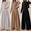 Autumn & Winter European American Women's Loose Solid Color Long Sleeve Casual Two-Piece Wide Leg Pants Set